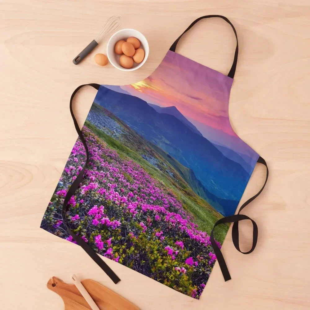 

Pink Sunset Over Mountain Apron Home Cleaning Kitchen Supplies men's barbecue Apron