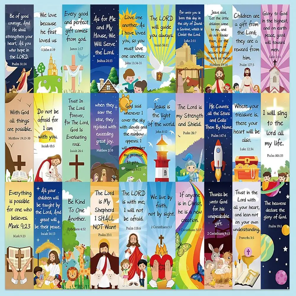 30 Sheets Christian Bible Verse Bookmarks Premium Paper Inspiring Bookmark with Scenic Background Inspirational Reading Tools