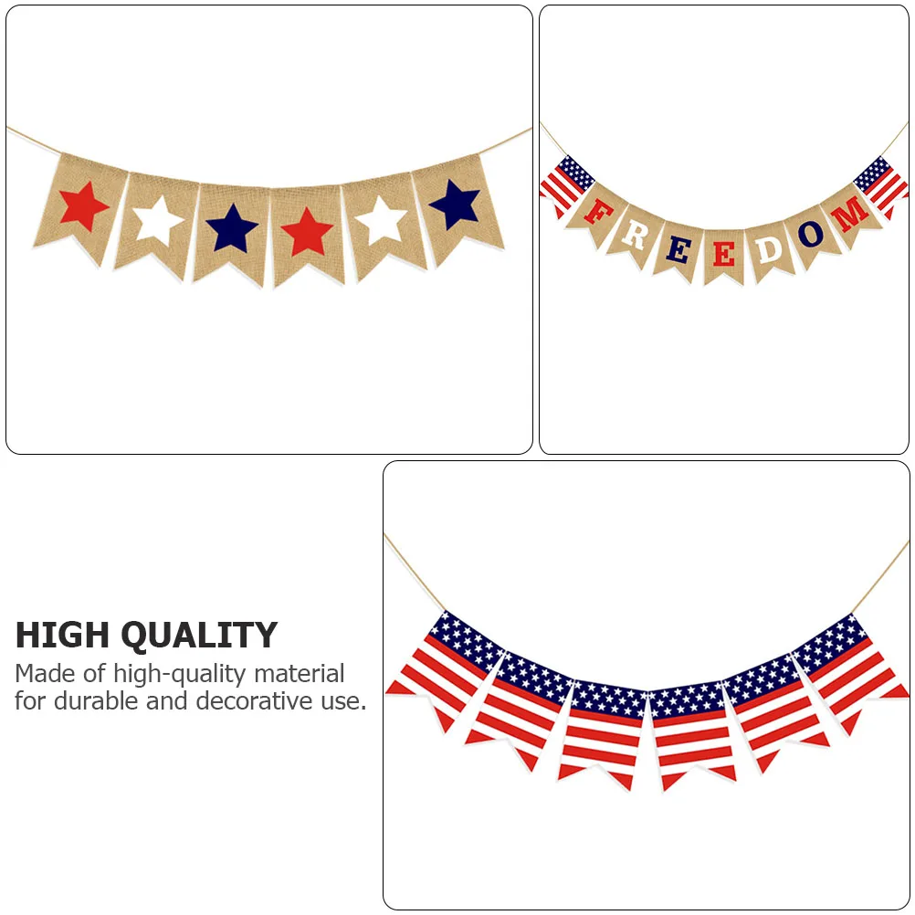 

3pcs American National Day Banner Freedom Swallowtail Flag Party Decoration Bunting 4Th Of July Celebration Hanging Banner For
