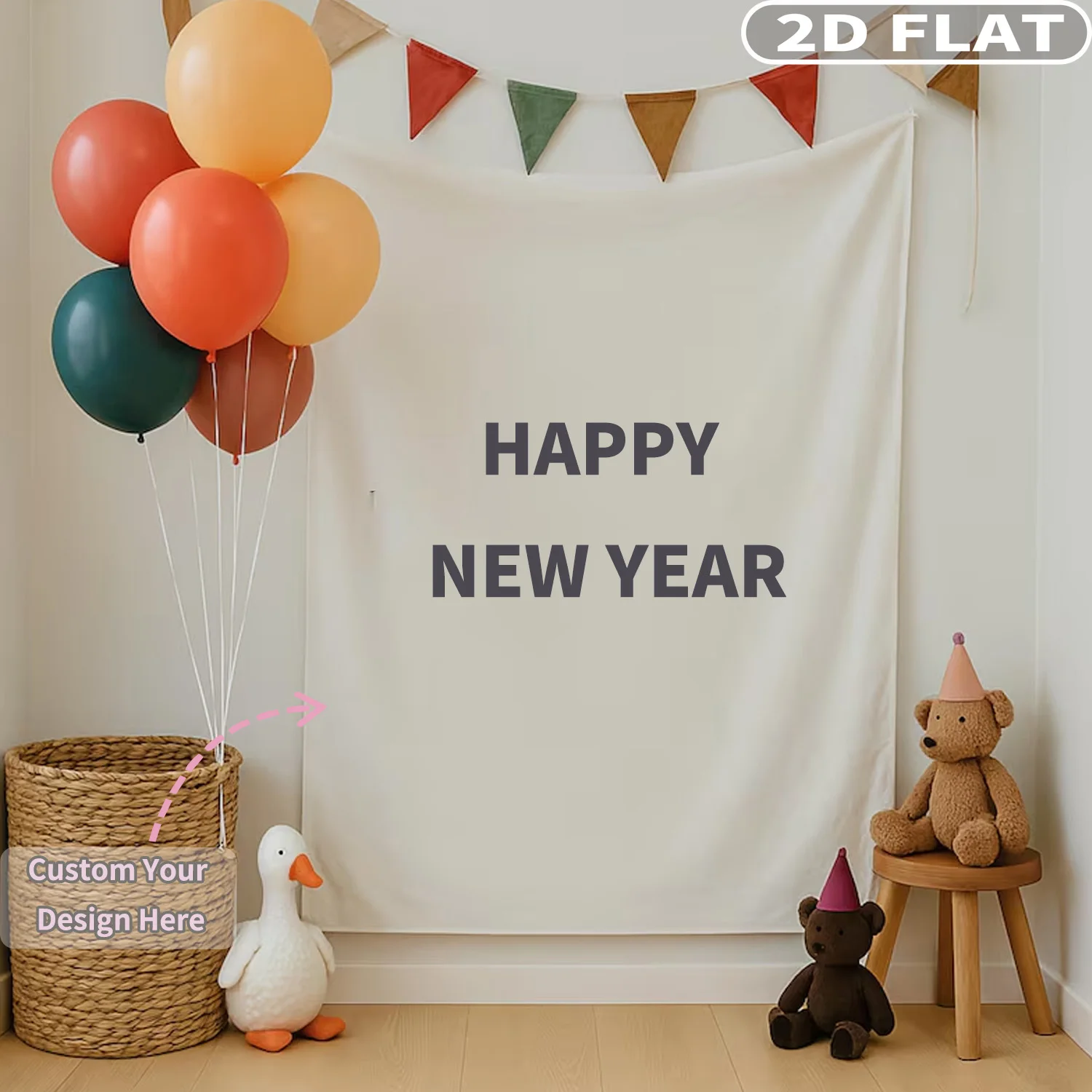 قطعة واحدة من لافتة الحفلات العمودية المخصصة، خياطة من البوليستر فقط/لافتة خلفية بحلقين، مثالية لديكور معلق لعطلة أعياد الميلاد #4