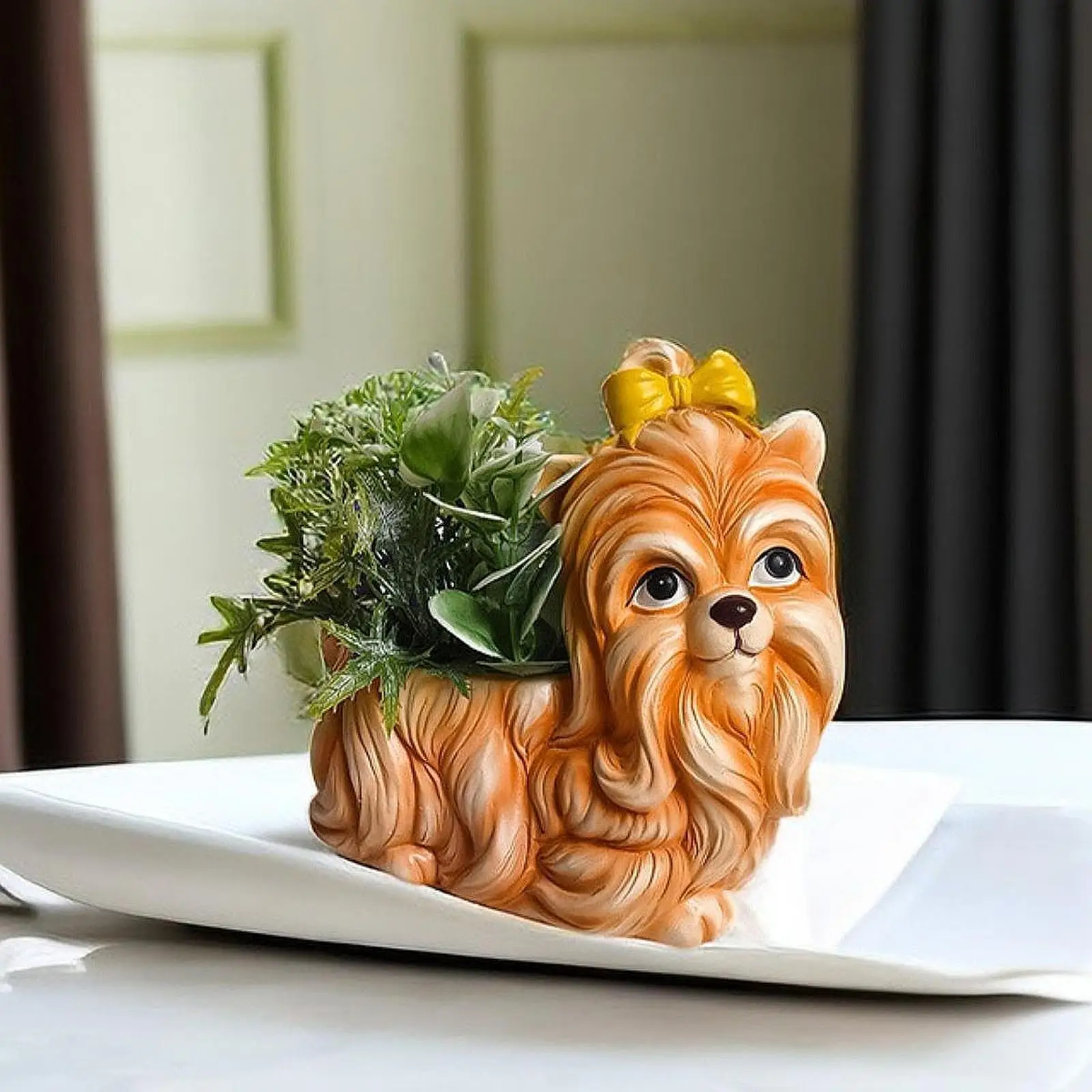 Creative Resin Dog Flowerpot Planter Statue Cute Animal Figurine Pot for Living Room Bookshelf Desk Office Bedroom Patio Indoor