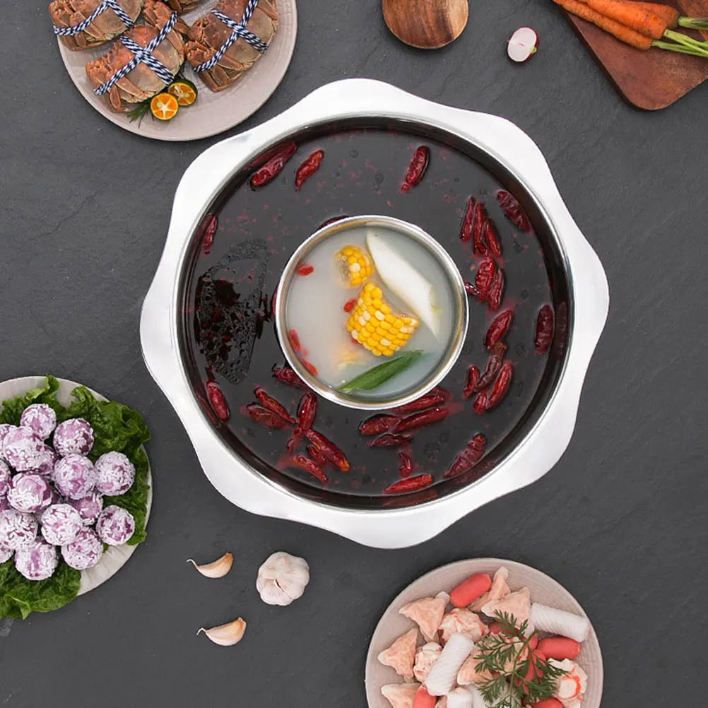 

Stainless Steel Hot Pot 34cm Double Divided Cooker Soup Kitchen Reusable Durability Family Gathering Practical Pan