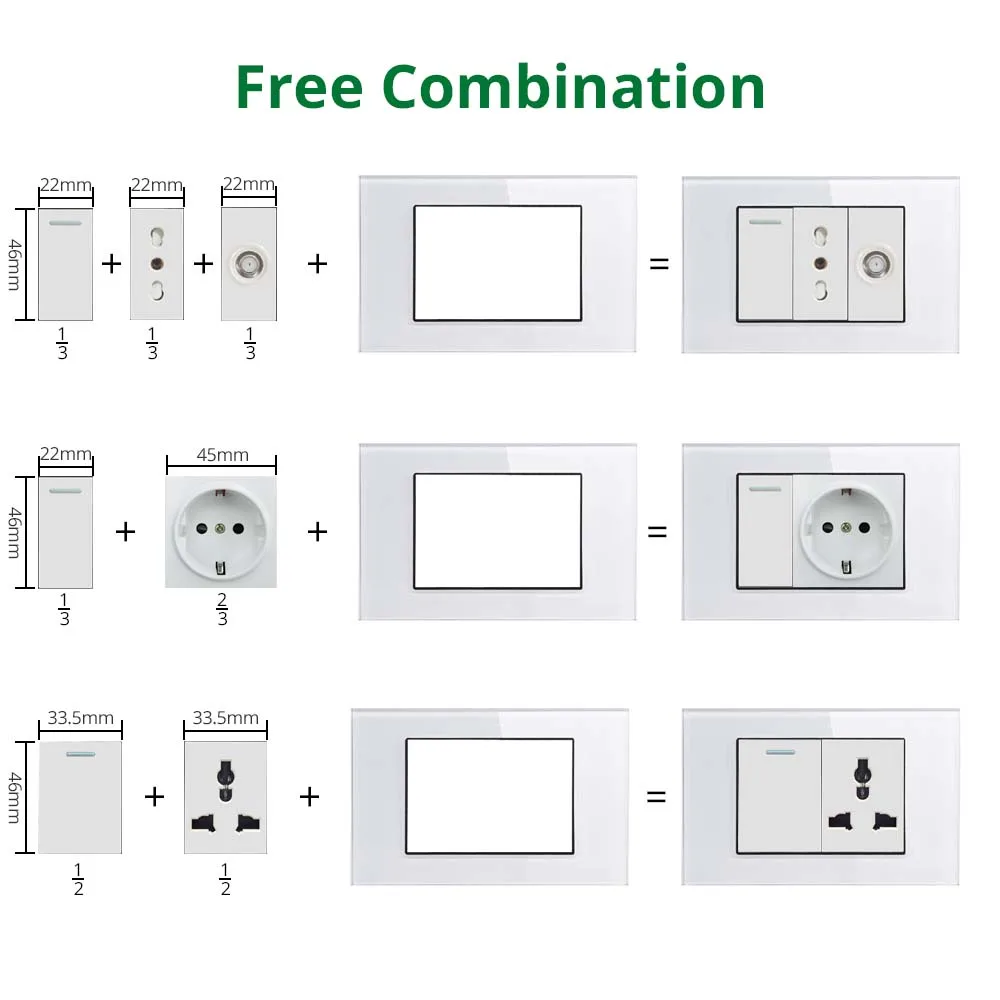 Wallpad DIY White Tempered Glass Panel Wall Light Switch EU UK Italian Brazil Socket Free Combination 118*75mm Module Frame Only