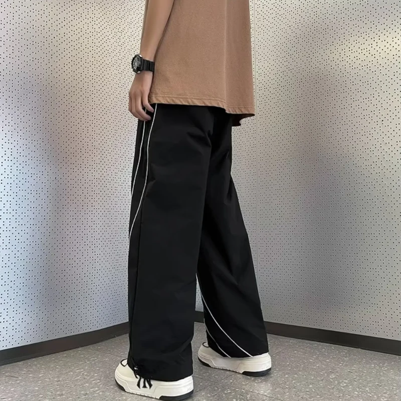 Pants Men All-match Chic Leisure Wide Leg Autumn Streetwear Boyfriend Full Length Loose Hip Hop High Waist Males Trousers Ins