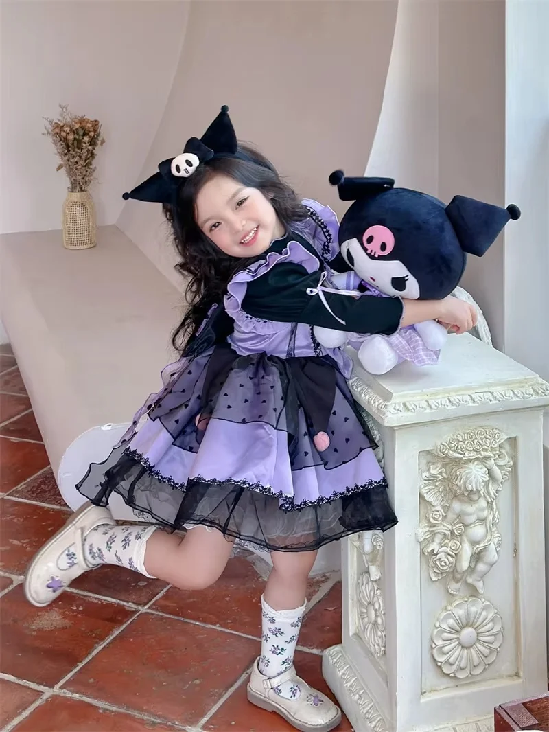 ロリータプリンセスドレス,女の子の服,蝶ネクタイプリント,カワイイクロミファッション,サンリオ,ハロウィーン,クリスマスプレゼント,パーティー