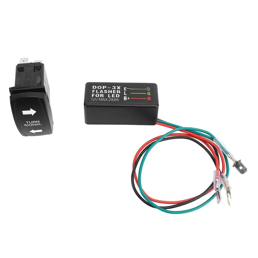 Durable DC12-24V Turn Signal Rocker Switch Green LED Rocker Switch with Flasher Turn Signal Switch Kit ATV