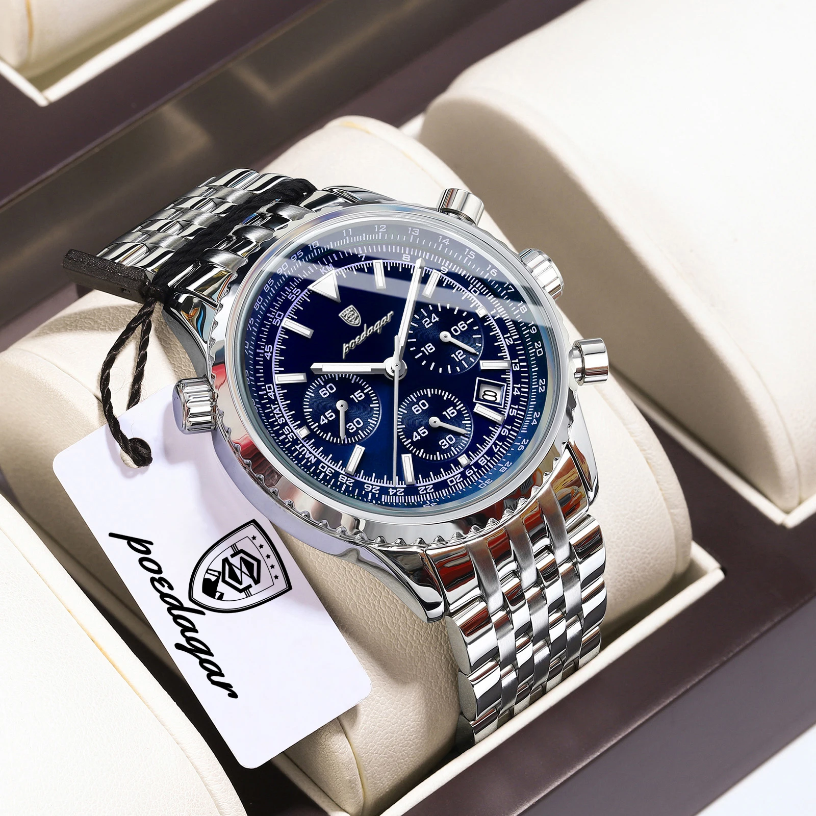 

Мужские часы POEDAGAR, хронограф, с указателем даты, водонепроницаемые, светящиеся, кварцевые, из нержавеющей стали, функциональные наручные часы