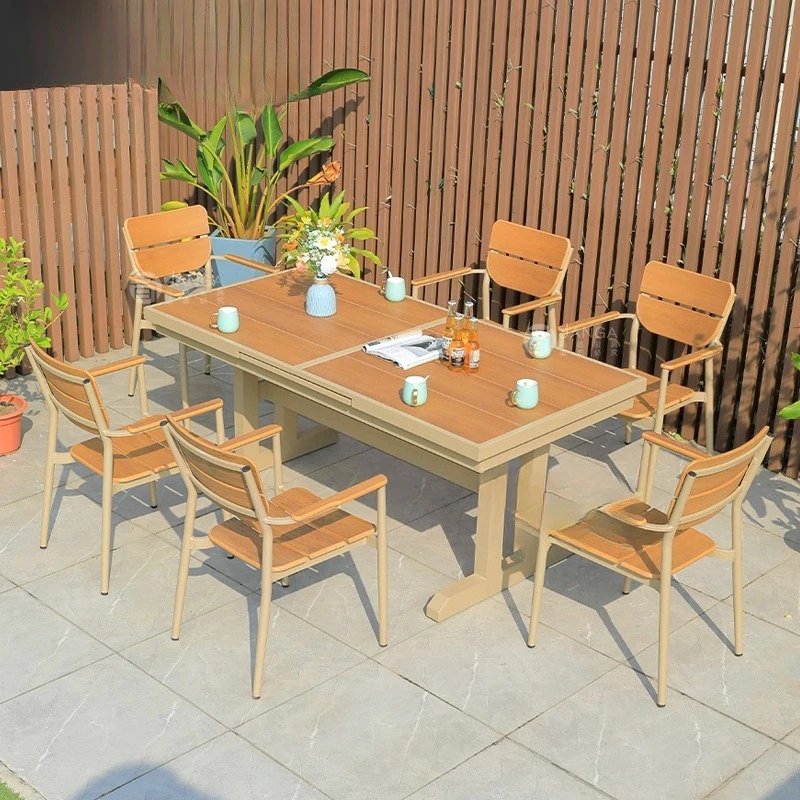 Villa courtyard metal table and chair terrace one table and six chairs combination garden rain and sun protection