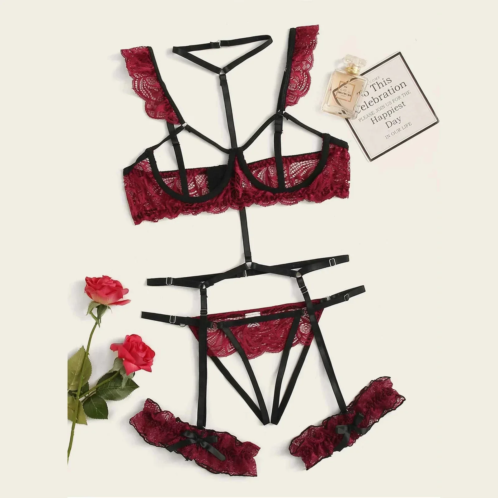 Sexy Fashion Lace Lingerie Underwear Sleepwear Steel Ring Pajamas Garter Women Intimates Underwear Bra Panties Set Lingerie - Image 2