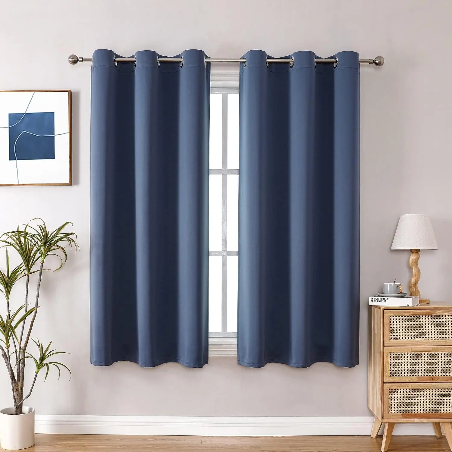 Stone-Blue 2-Panel Grommet-Top Blackout Curtains, 42 × 63 Inches, Thermal-Insulated Room-Darkening Drapes for Bedrooms & Living Rooms