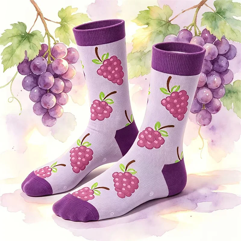 

1 Pair Of All Season Men's And Women's Sweet Purple Grape Pattern Versatile Soft And Comfortable Casual Long Tube Sports Socks