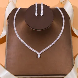 Fashion Simple Geometric Zircon Necklace Earrings Women Crystal Earrings for Wedding Bride Jewelry Sets Accessories