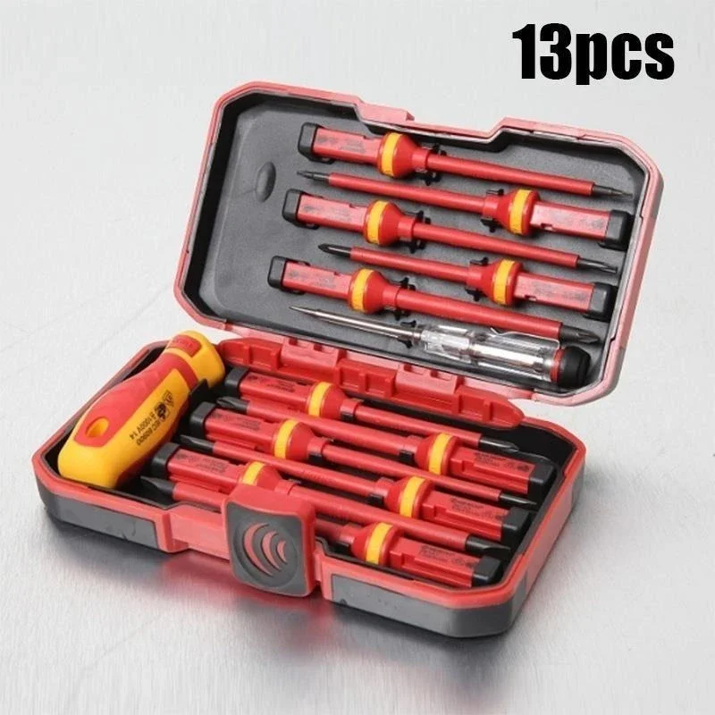 Electrician Repair Tools Kit 13pcs 1000V Changeable Insulated Screwdrivers Set with Magnetic Slotted Bits