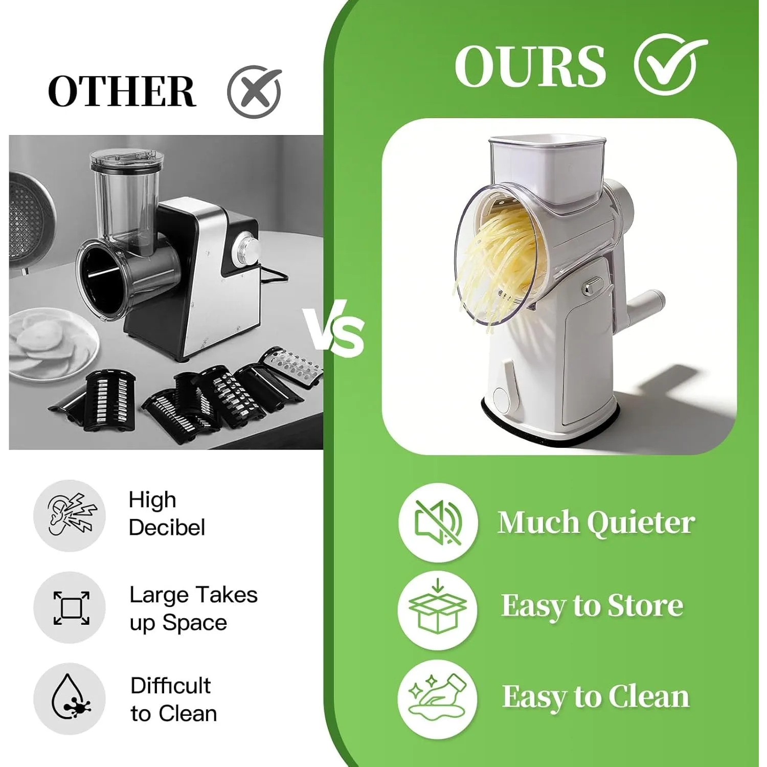 Manual Cheese Grater with Integrated Storage Compartment, 6/10-Piece Blade Rotary Cheese Grater with Handle, Potato Shredder, Ve
