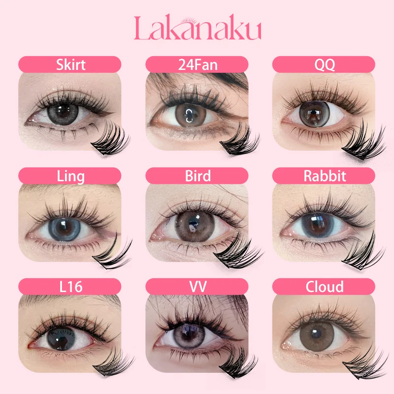 LAKANAKU ميجا حجم العنقودية جلدة الرموش الفردية DIY مجموعات مسبقة الصنع العنقودية القط رموش رقيق