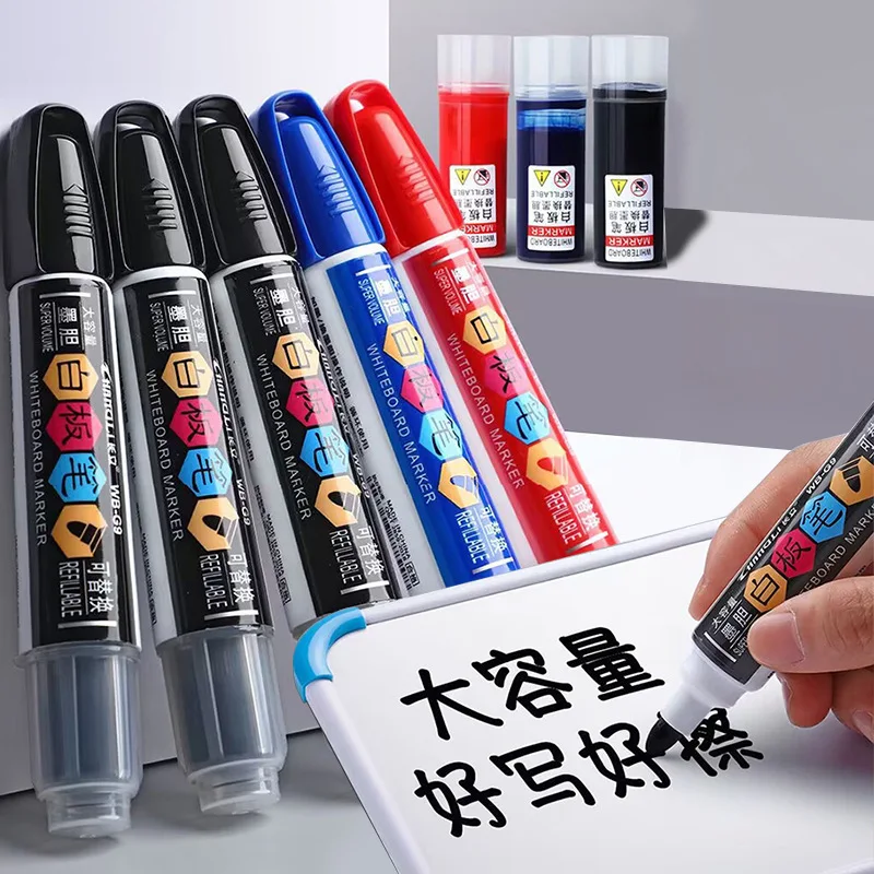 

Суперобъемный стираемый маркер для белой доски, многоразовая огромная ручка, идеально подходящая для офиса, школы и студентов — чернила для сухого стирания