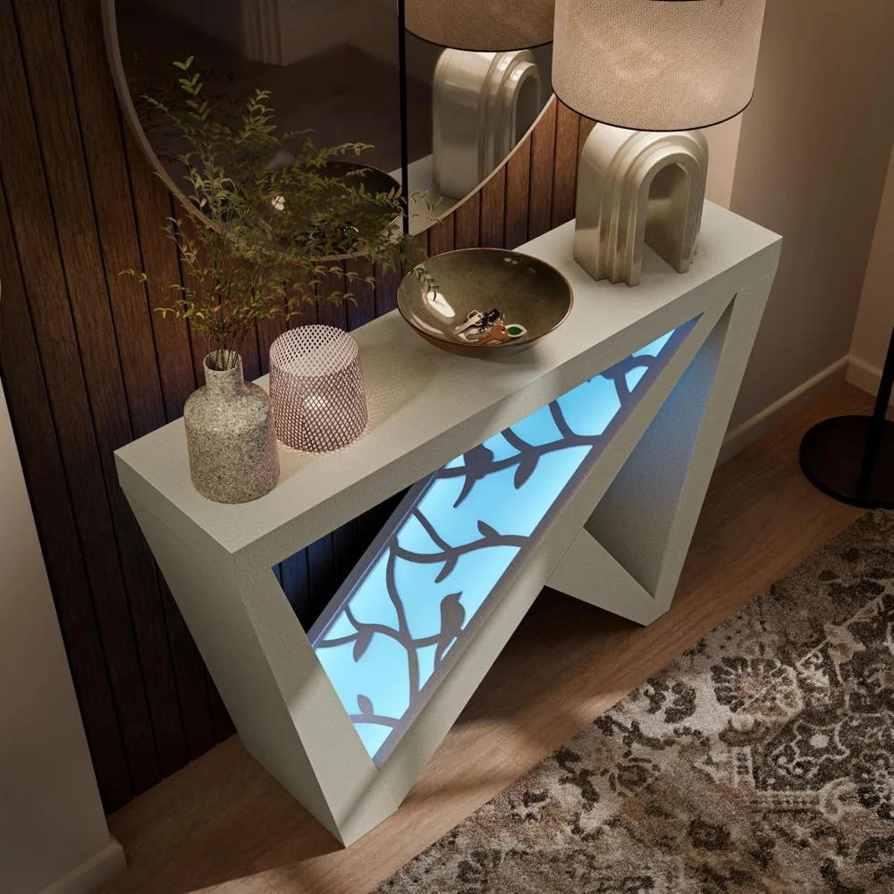 طاولة وحدة تحكم LED حديثة مزخرفة من Out Naomi مع أرجل على شكل حرف W وجهاز تحكم عن بعد، أثاث مدخل خشبي لـ