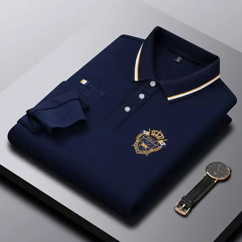 

06Long Sleeved New Polo Shirt Men's Spring and Autumn Embroidered Top T-shirt Men's Casual Lapel Fashionable Base Shirt
