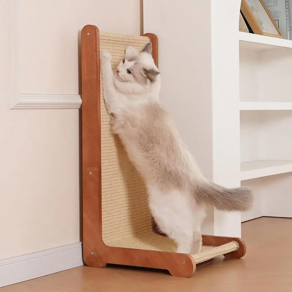 

Large Cat Scratching Post, 26.8 Solid Wood Natural Sisal L Shape Cat Scratch Pad, Perfect Cat Furniture