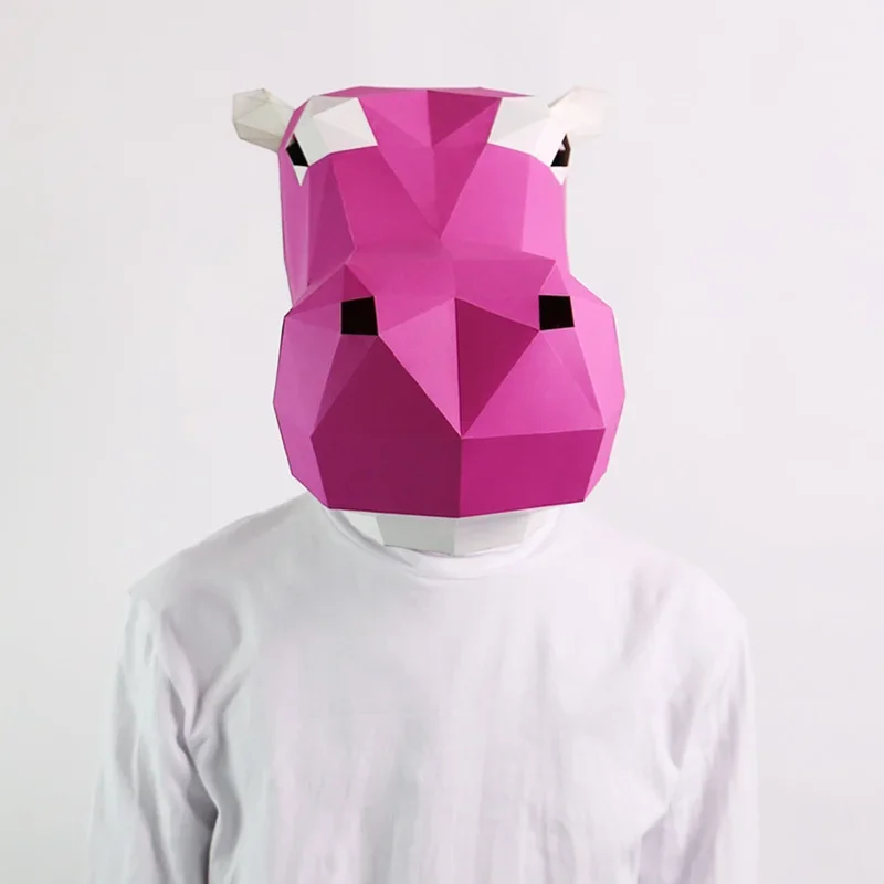 Modelo de papel de máscara de animal de hipopótamo para adultos, Cosplay de fiesta de disfraces de arte de Papercraft 3D, artesanía de Origami DIY hecha a mano RTY090