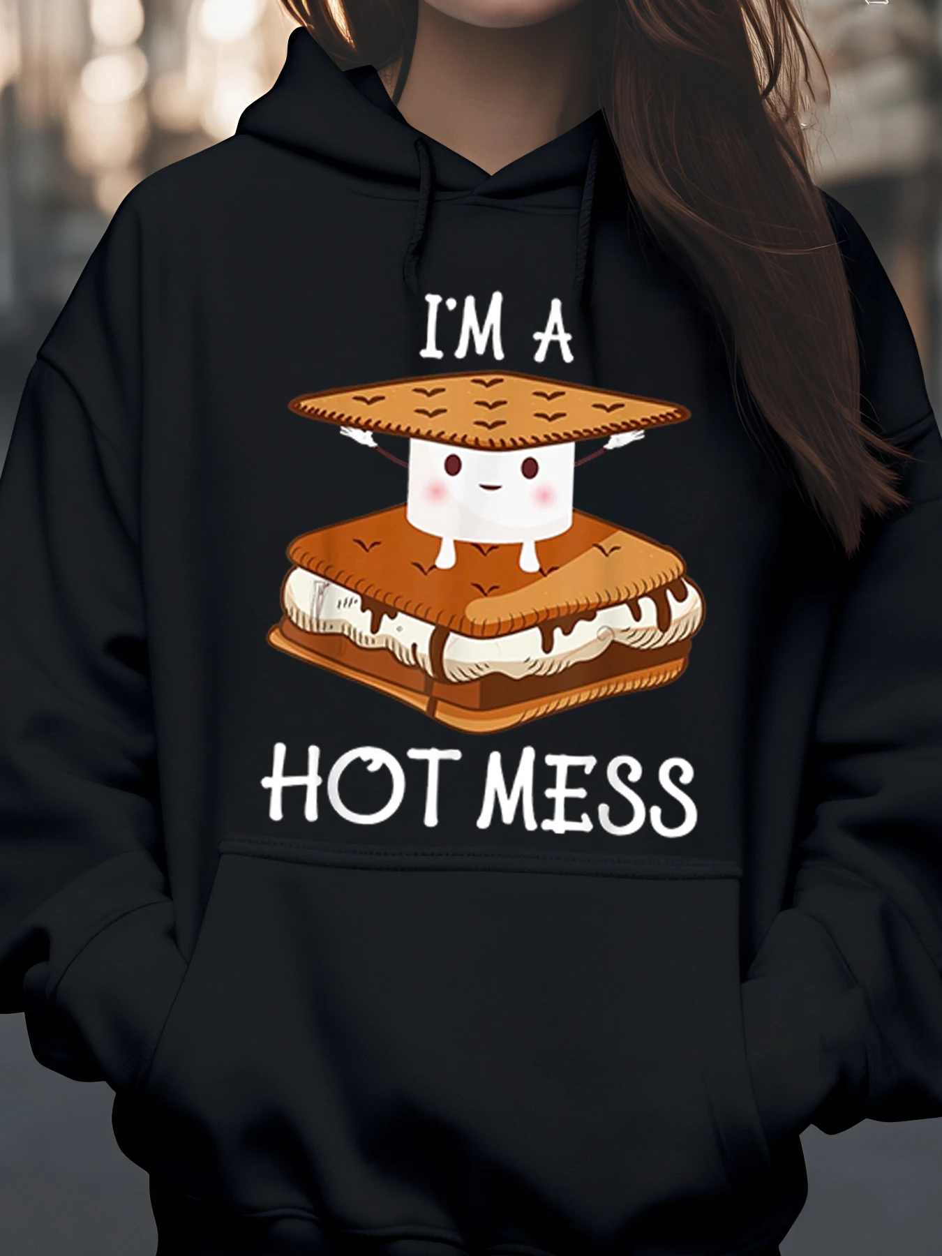

S'Mores Cartoon Print I'M a Hot Mess Hoodie Halloween Party Wear for Women