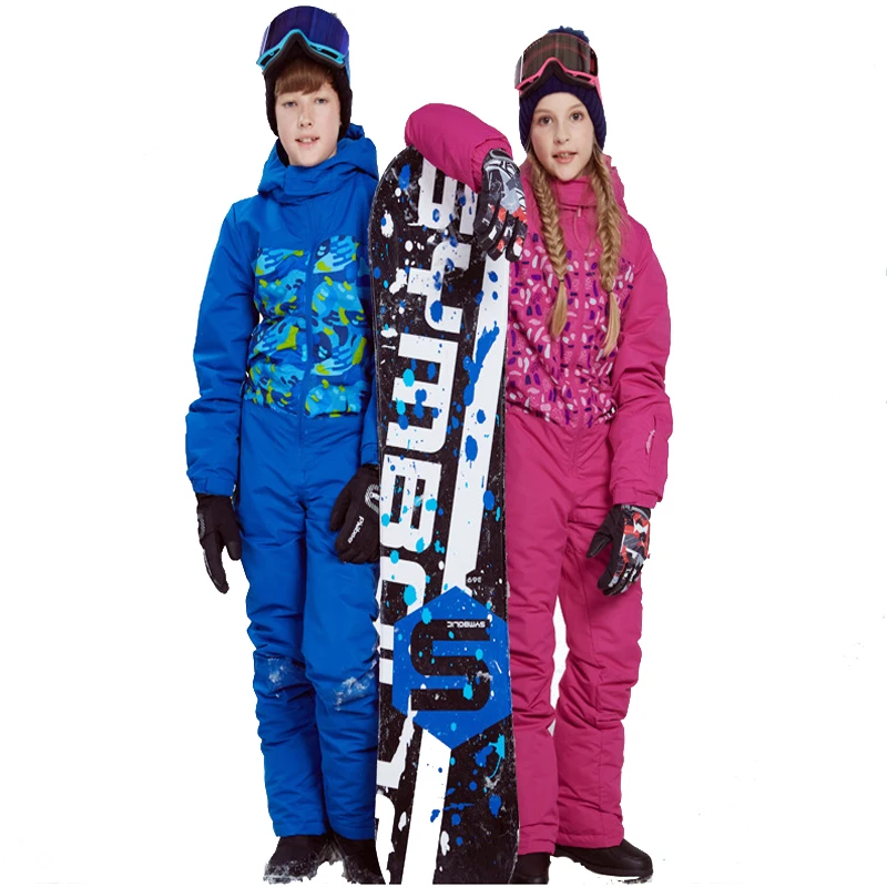 

Winter One-piece Ski Suits for Children Thermal Windproof Snowboarding Sets Thickening Waterproof Outdoor Skiing Jumpsuits