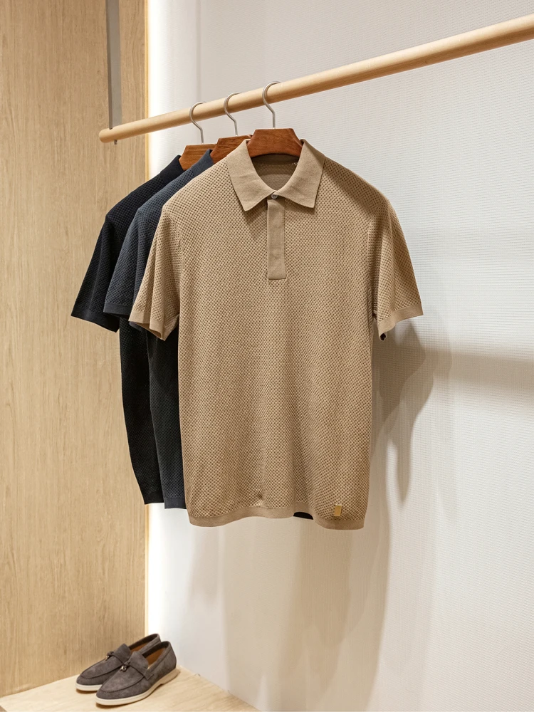 

DU mantissa series 100 double-stranded yarn 18-needle honeycomb lapel short-sleeved POLO shirt