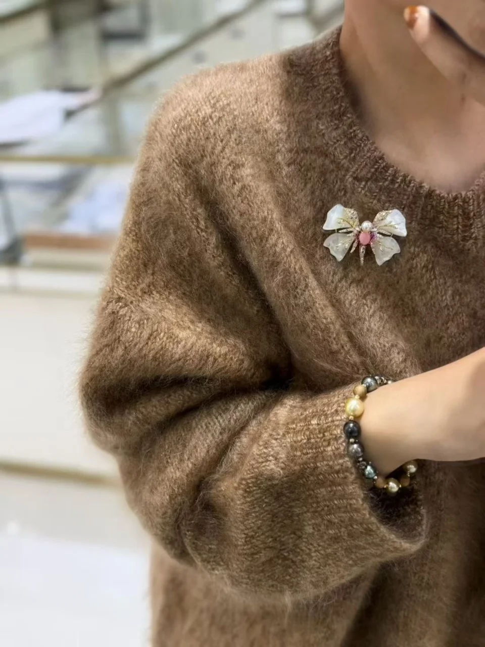 

Certificated 925 Silver Natural Pearl Butterfly Pin Real White Shell Pink Queen Conch Bowknot Flower Moon Fine Brooch Accessory