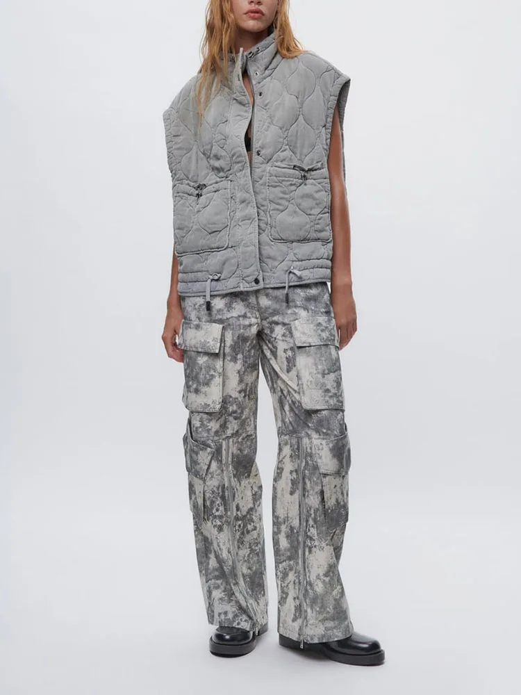 

Spring New Arrival Women's Faionable Versatile Patch ket Decorated Stand Collar Svel Cotton Vest 408824