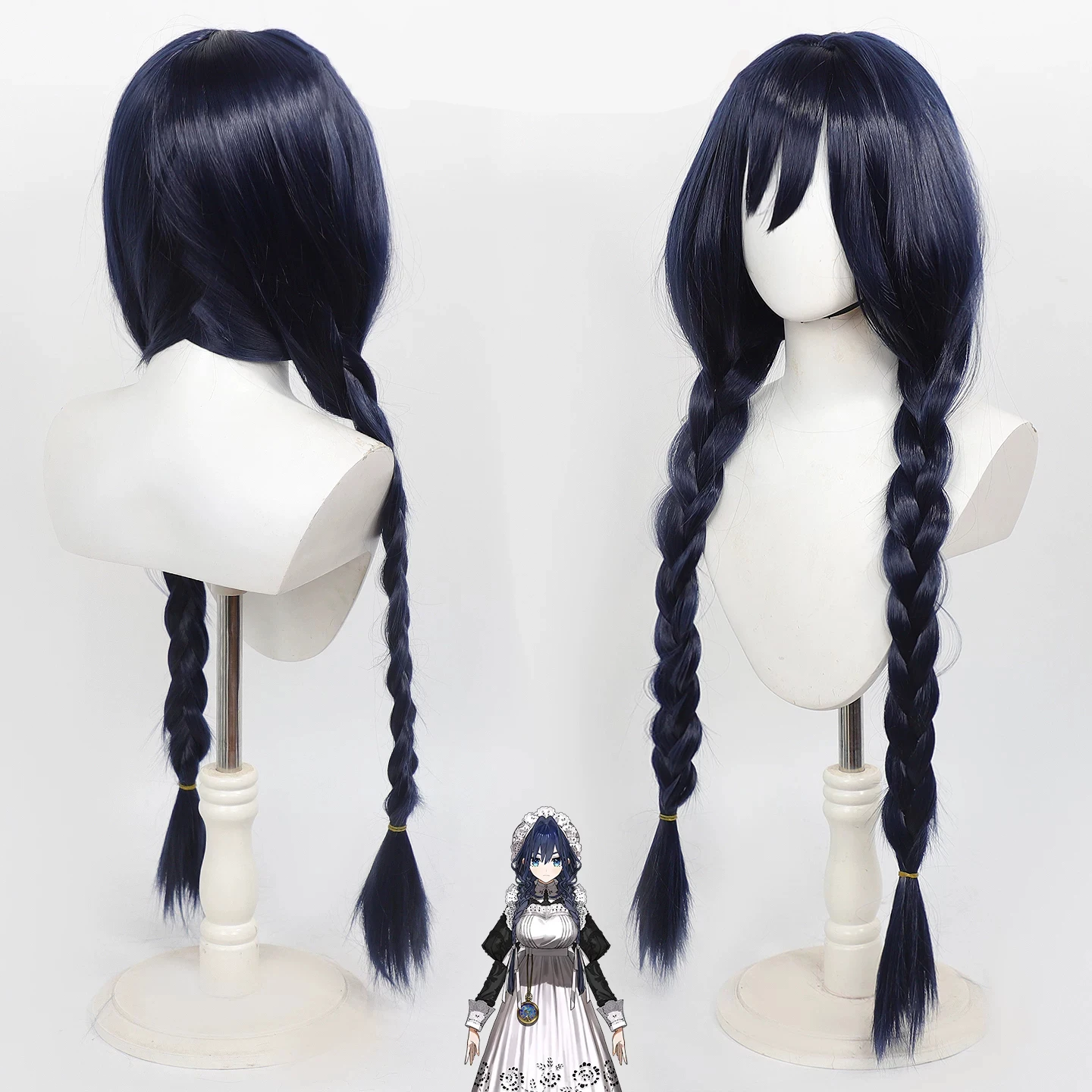 Ouro Kronii Cosplay Virtual Streamer Anime Wig Long Bule Braided Ponytail Anime Cosplay Wig Pigtails Wig for COS Daily Concerts