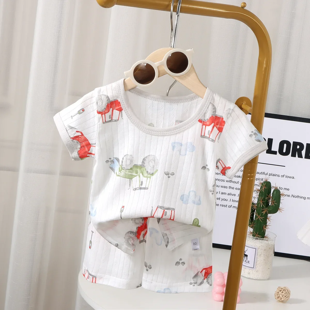 

Kids Summer Thin Pajamas New Boys Girls Cartoon Print Short Sleeve T-shirt Top with Shorts Baby Loungewear Casual Clothing Sets