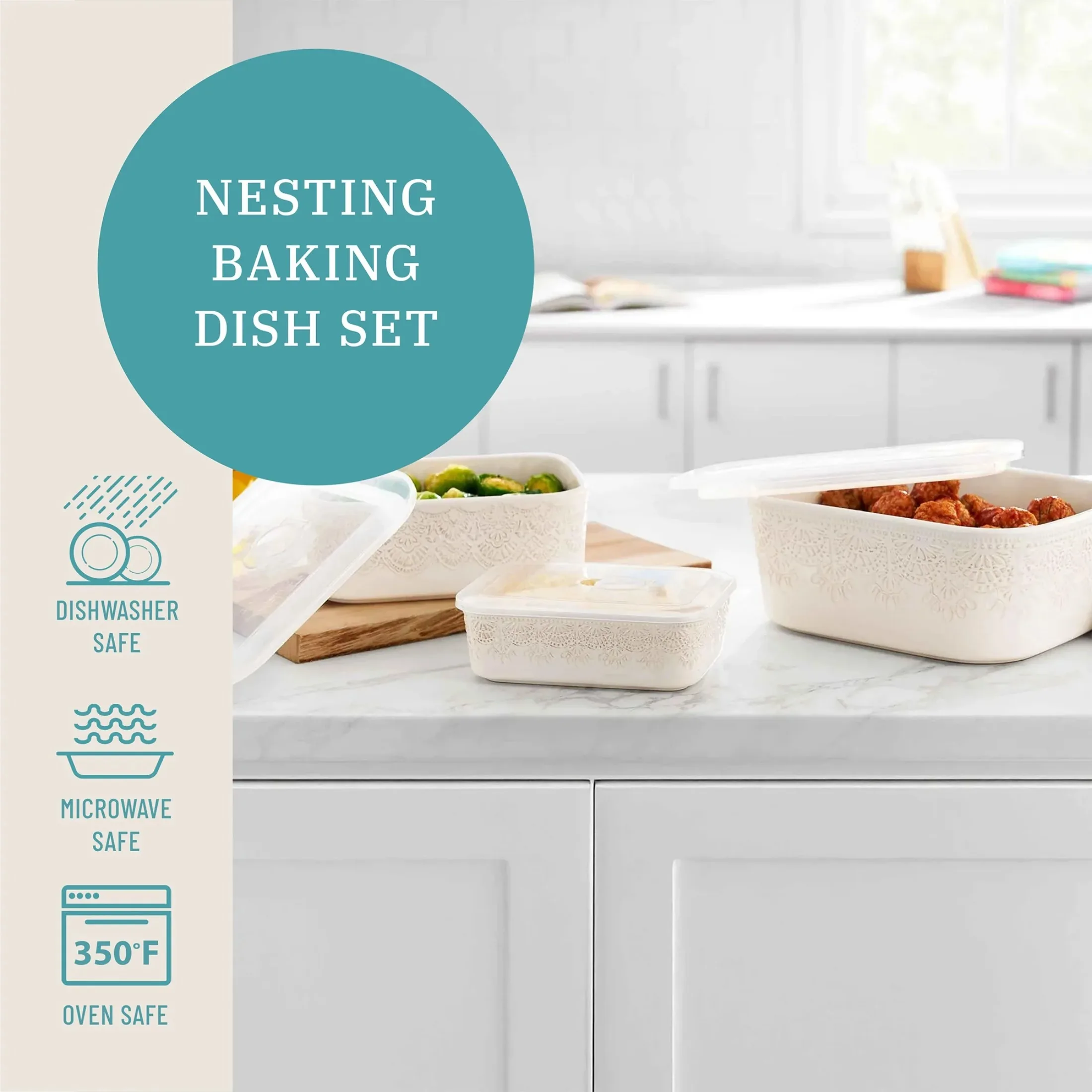 Vintage Lace Nesting Bakeware Set 4