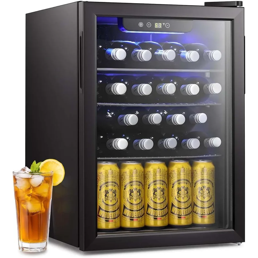 ثلاجة مشروبات مبرد نبيذ 24 زجاجة مع باب زجاجي شفاف لشريط المنزل يستخدم قبو نبيذ صغير مدمج للبيرة والصودا