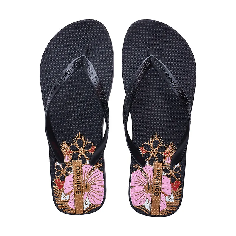 New 2022 Non Slip Comfortable Anti-odor Floral Soft Sole Beach Flip Flops Women Summer Flat Heels Home Slippers Gilrs