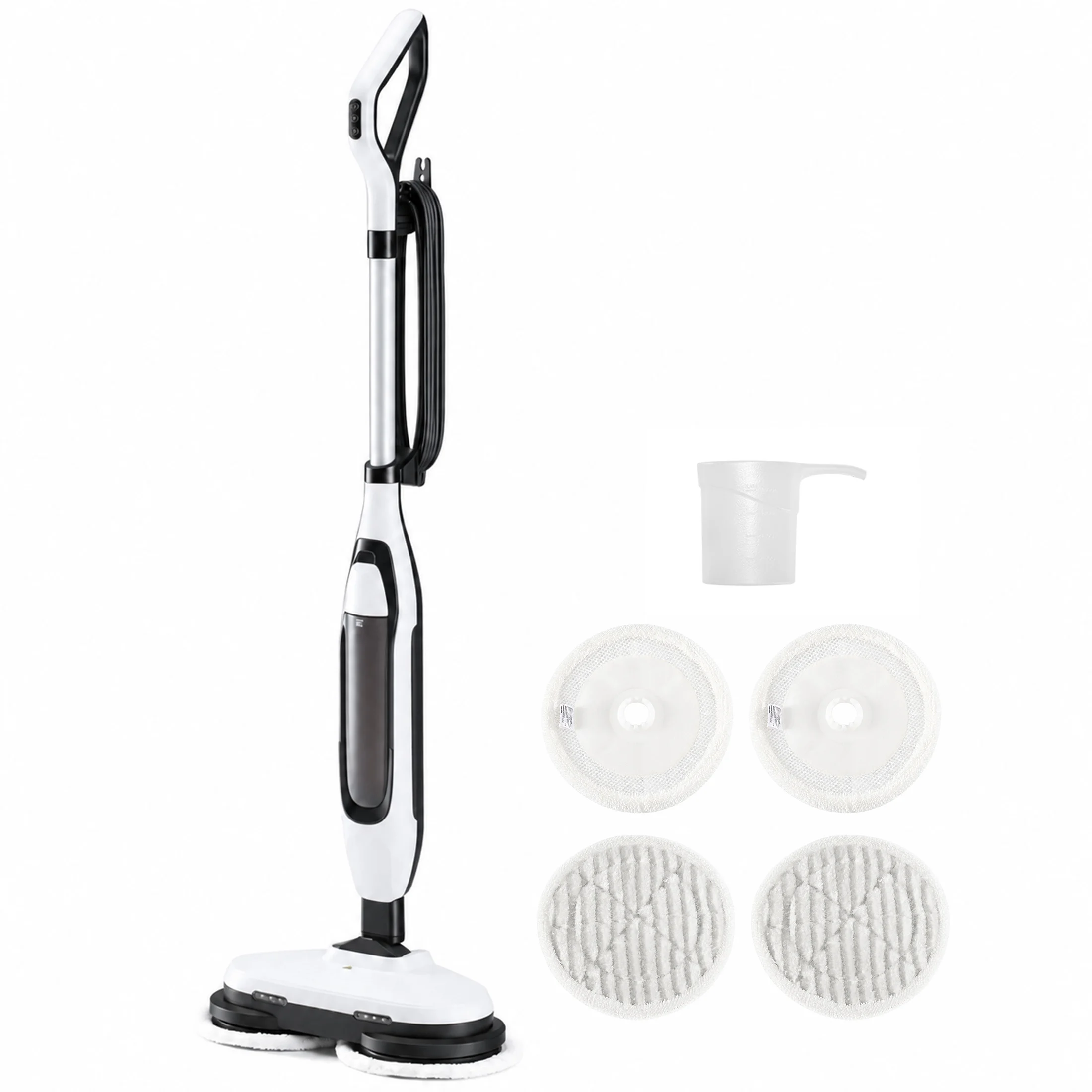 MCQ Spin Scrubbing Steam Mop All-in-One Floor Steamer 4 Adjustable Steam Modes 2 LED Lights Swivel Steering 16.4FT Cord for Hardwood Tile