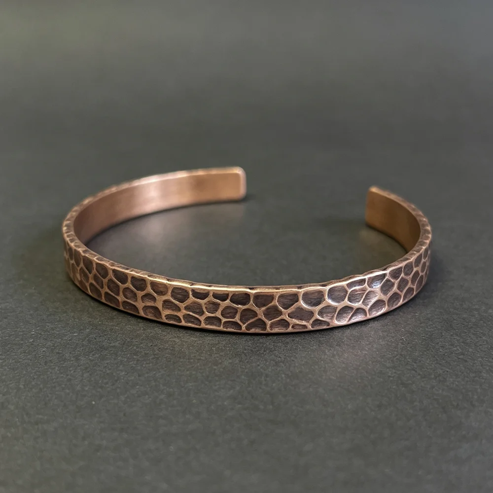 Hammered Solid Copper Metal Bracelet Rustic Vingtage Punk Unisex Cuff Bangle Viking Handmade Jewelry Gift for Men Women