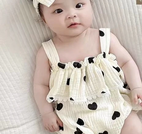 Girls Rompers Summer Thin Baby Cute Suspender Love Clothes for Girls Summer Bag Fart Clothes Outdoor Clothes