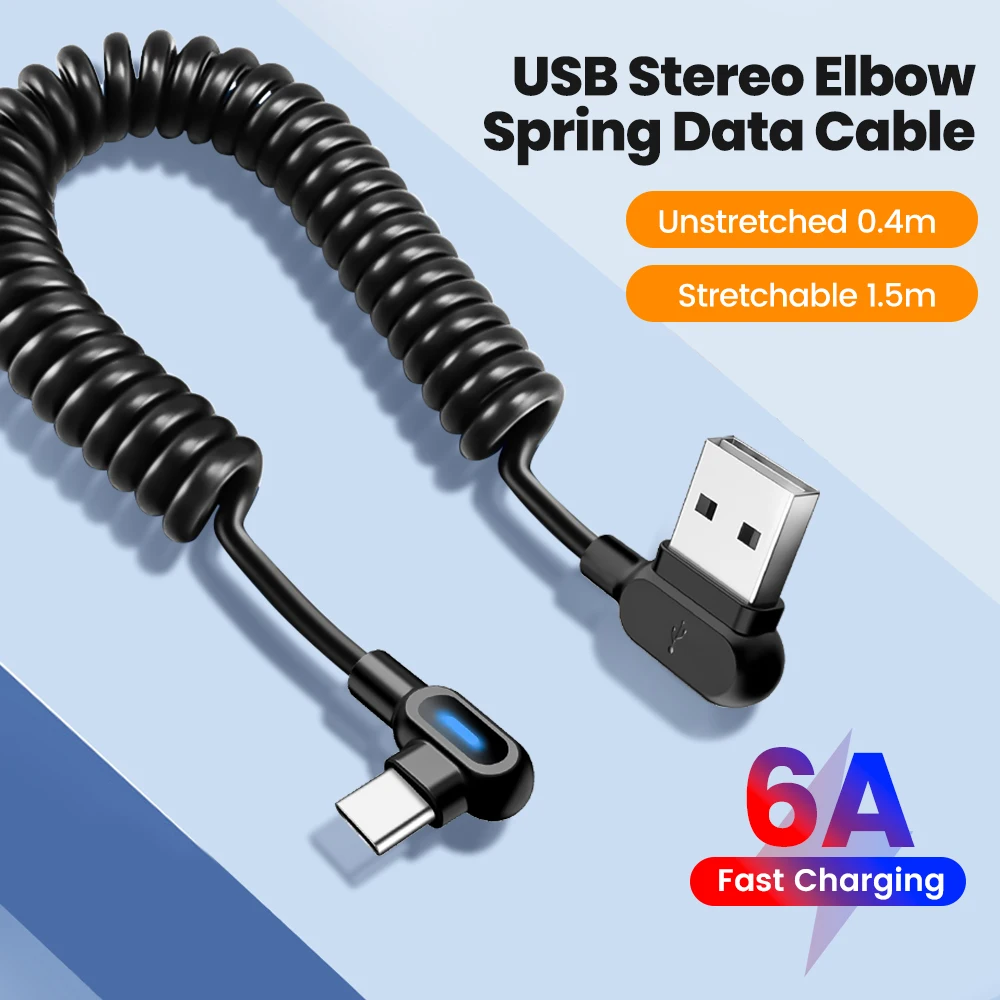 Olaf 6A 90 Degree Elbow USB C To Type C Cable Fast Charging Cable Spring Data Cable For Samsung Xiaomi Redmi Huawei USB C Cable