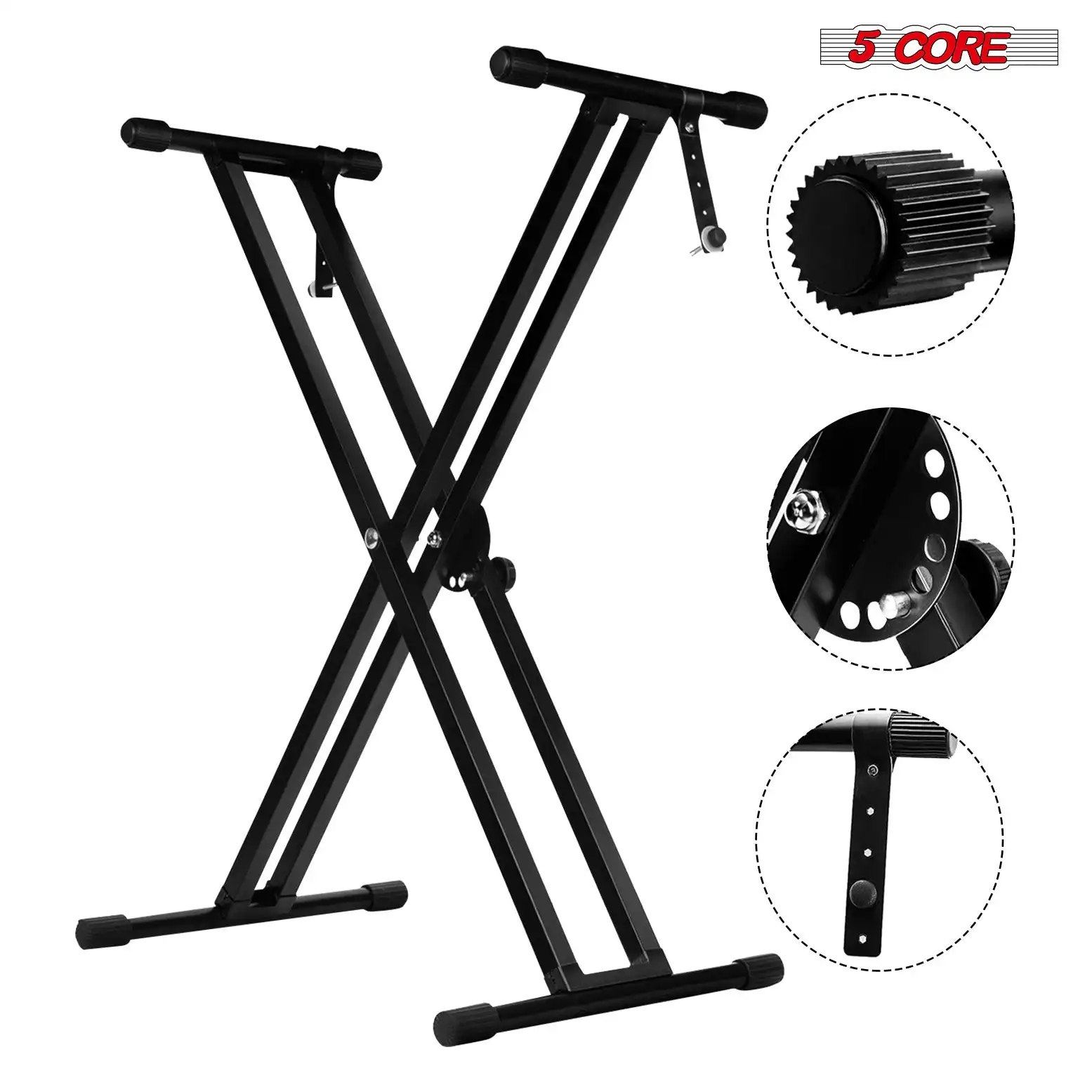 5 Core Keyboard Stand Double X Style Adjustable Lift Piano Riser For 49 - 88 Keys KS 2X BLK