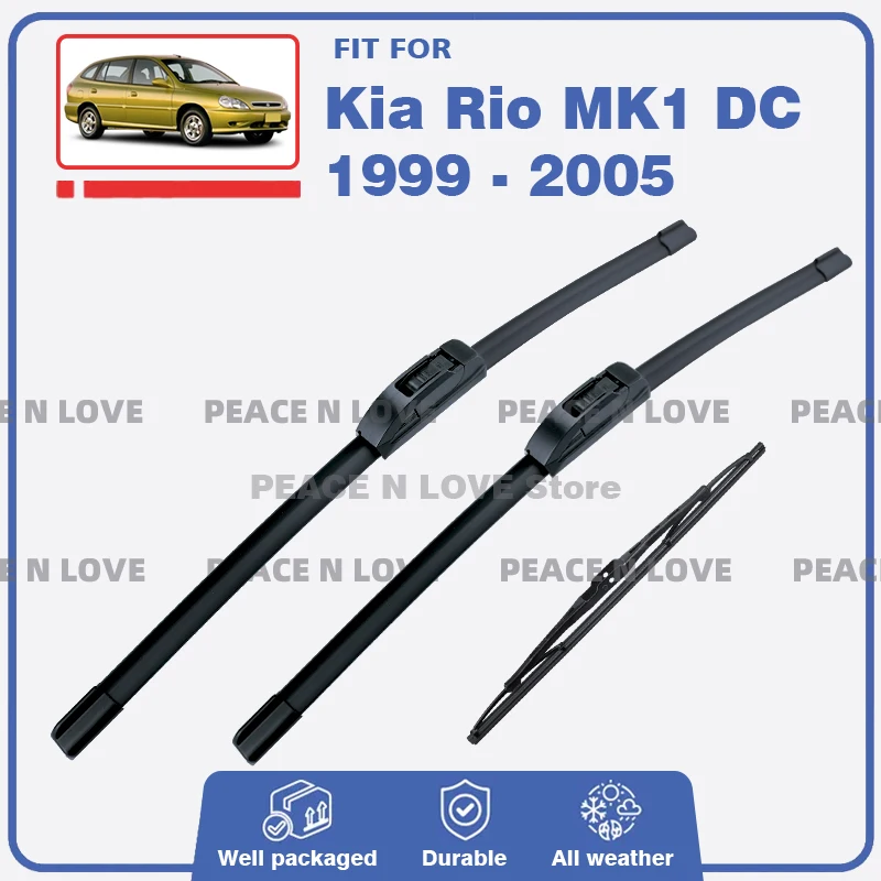 

Front Rear Wiper Blades For Kia Rio MK1 DC 1999 - 2005 3PC Windshield Windscreen Window Durable Rubber Brushes Car Accessories