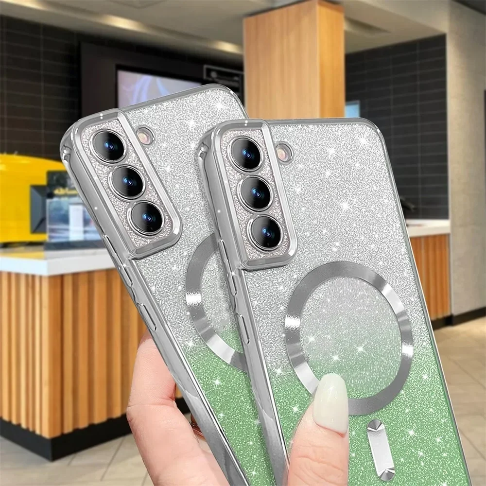 Glitzer-Magnet-Hülle für Samsung Galaxy S26 S24 Ultra S23 S22 S21 S25 Plus S20 FE A56 A55 A36 A17 – Glänzende, kabellose Schutzhülle mit Galvanisierung – Detail 4