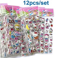 12pcs Kawaii Sanrio Hello Kitty Stickers 3D Bubble Decoration Decals Children Reward Puffy Sticker Stationery Supplies Kids Toy