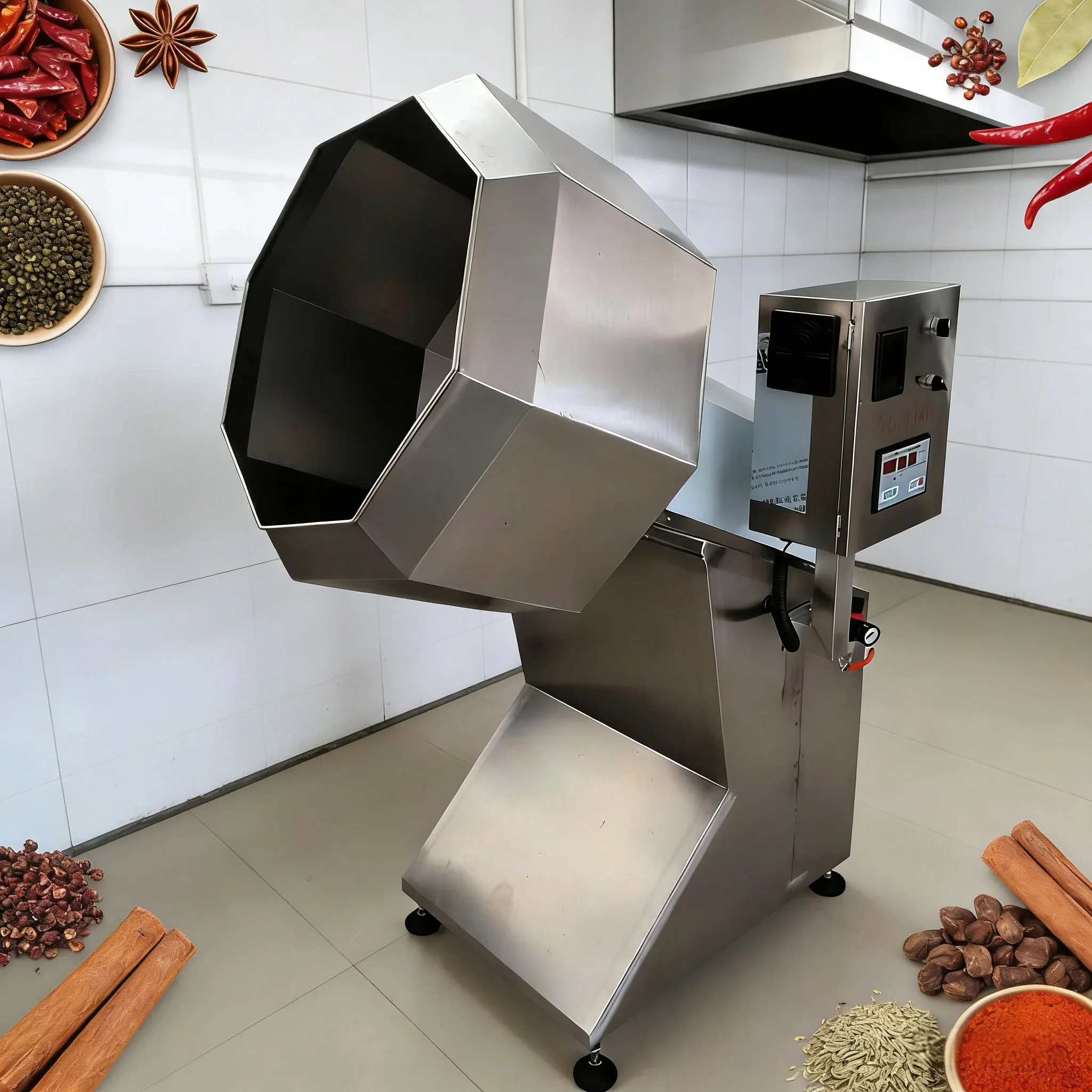 Octagonal Flavour Machine Nuts Drum Seasoning Mixer Machine Chips Fries Flavour Mixer Machine