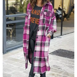 Mandylandy Long Shirt Outwear Women Long Sleeve Lapel Slim Side Slit Plaid Shirt Coats Autumn Single-breasted Jackets Coats