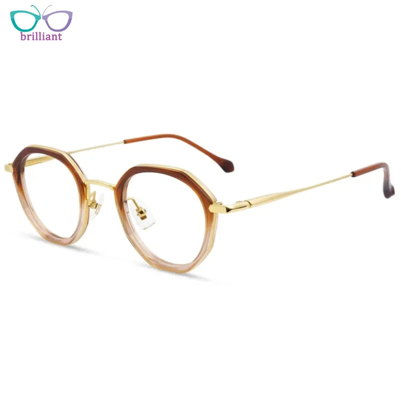 

New Ultra Light Titanium Acetate Polygonal Women Eyeglass Frame Retro Can Be Paired Myopia Glasses Anti Blue Light Eyewear Men