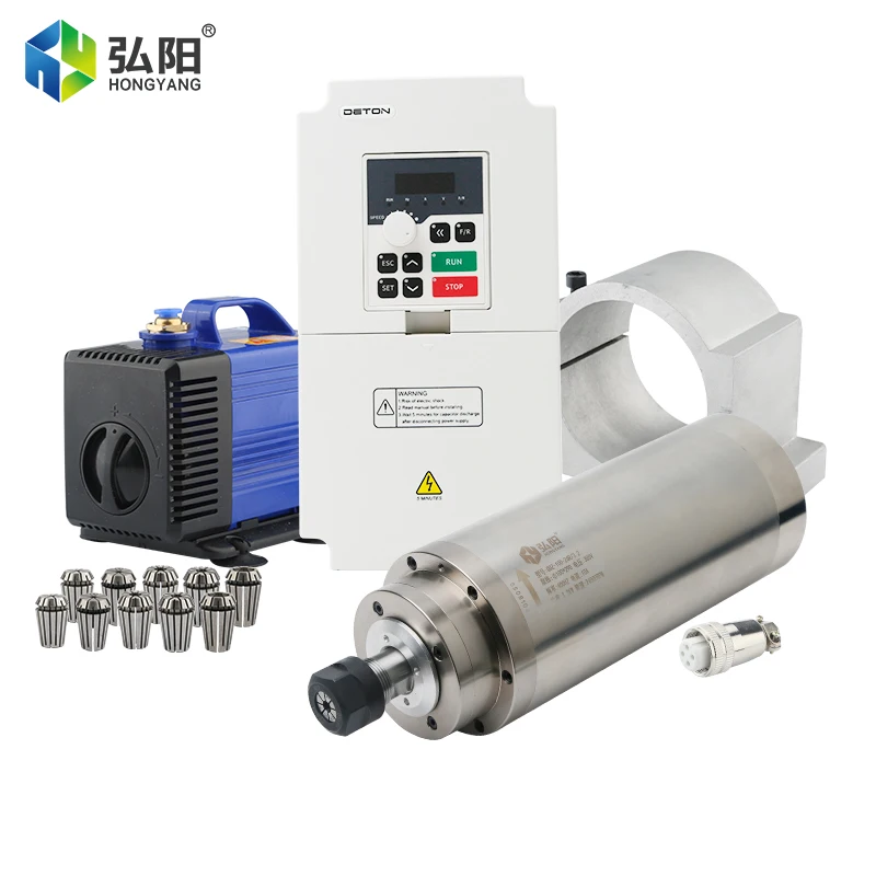 HYCNC 3.2KW Spindle Motor 3.7KW DETON VFD 80W Pump ER20 Collet 100mm Clamp Kit CNC Router
