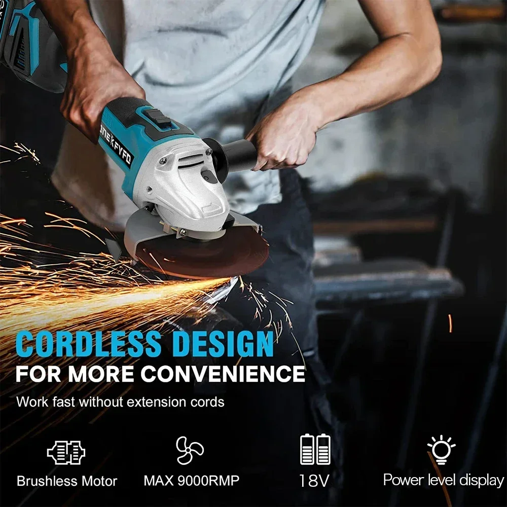 Imagem -02 - Brushless Angle Grinder para Makita Li-ion Battery Cordless Cutting Polishing Grinding 18v Battery 125 mm