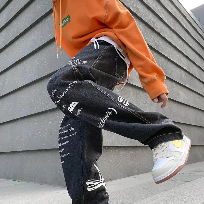 High Street Printed Jeans Men's Ins Fashion Brand Japanese Personality All-Match Fashion Hip Hop Skateboarding Casual Pants