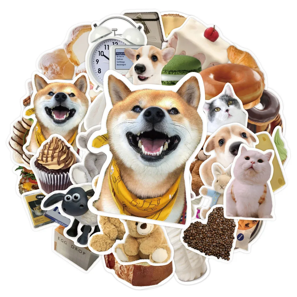 ملصقات دمى الحيوانات الأليفة والطعام المستوحاة من 50 قطعة - شارات إبداعية لمتجر ملصقات الهاتف ودفاتر الملاحظات والمجلة BulingBulingStickers