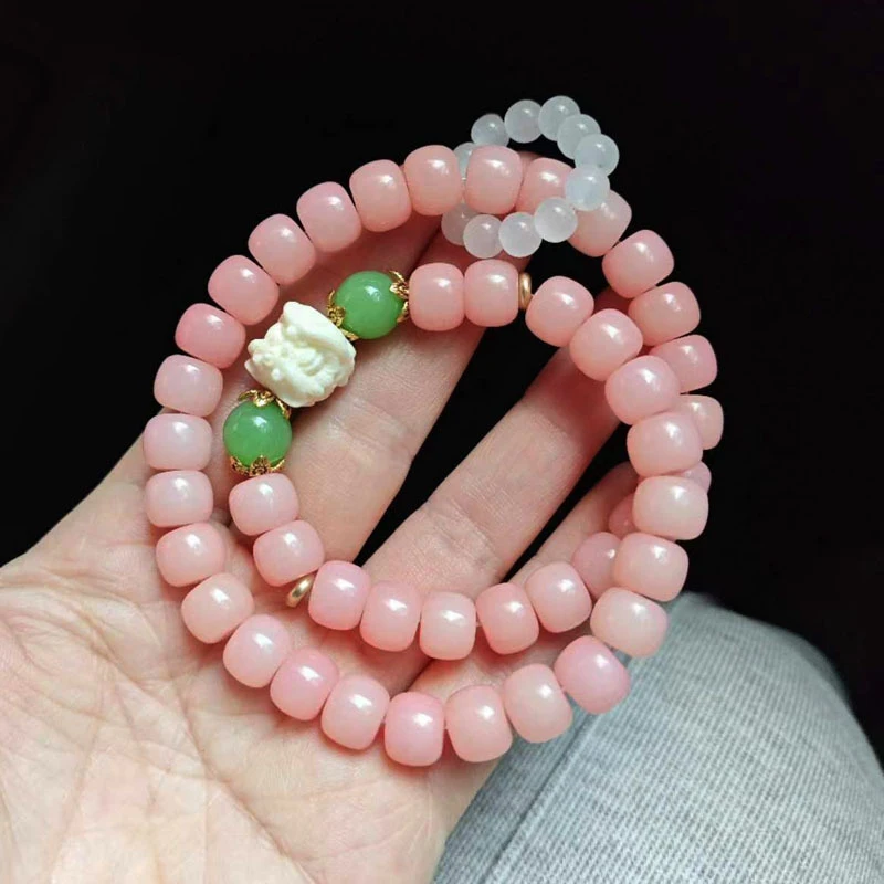 

Розовый двухслойный браслет из бусин Бодхи с мотивом танца льва, унисекс подарок, буддийские молитвенные четки из бусин Бодхи